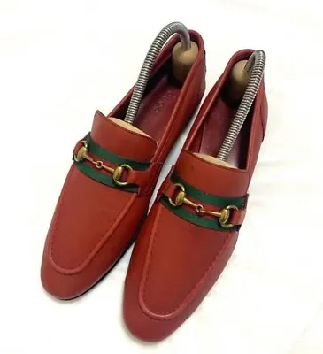 $179 • Buy GUCCI Horsebit Loafers Flats Red Womens Shoes Size 34.5
