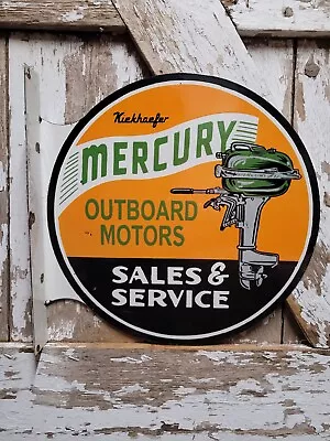 Vintage Mercury Boats Porcelain Sign 18  Flange Outboard Gas Motor Sales Service • $449.89