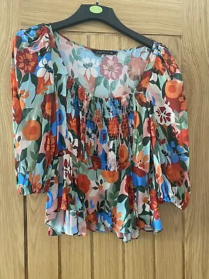 Zara Ladies Multicoloured Shirred Top Summer Blouse. Size M • £4.50