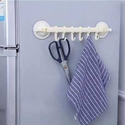 6 Hooks Bathroom Kitchen Wall Suction Cup Towel Clothes Hanger Rack Holder  • $15.10