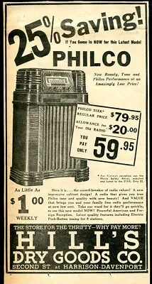 1939 Philco Console Radio ~ Model 31XK - Newsp. Ad ~ Davenport Iowa Daily Times • $9.95