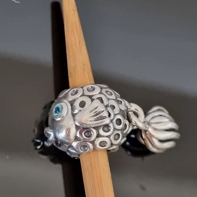 $44 • Buy Pandora Blue Topaz Splash Angel Fish Silver Moving Tail Charm 791108 Free Post