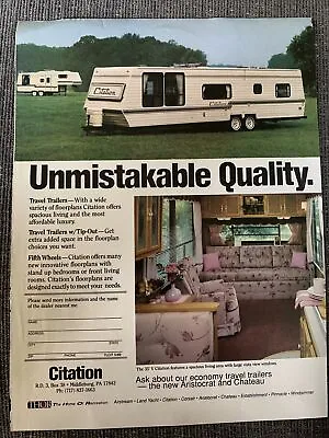 1989 Citation Travel Trailer Fifth Wheel Camper Ad Thor Middleburg PA • $4.89