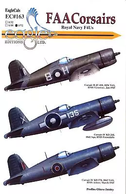 EagleCal Decals 1/72 VOUGHT F4U CORSAIR Royal Navy Fleet Air Arm Aircraft • $11.99