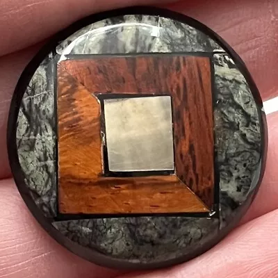 Vintage Stone & Wood Layered Button W/Shell Inlay - 1-1/4  (A) • $12.50