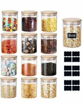 £21.95 • Buy 12-Piece Glass Jars With Bamboo Lids (6.5x8cm) With Labels And White Pen