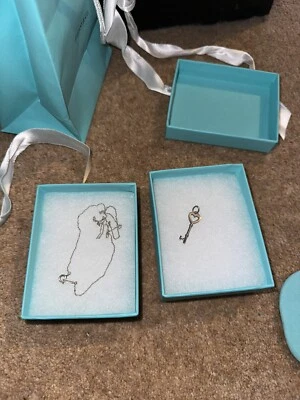 £150 • Buy Tiffany & Co Heart  Key Diamond Sterling Silver Pendant & 16'' Silver Chain