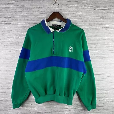 VINTAGE Nautica Sweatshirt Mens Large Green Quarter Zip 90s Colorblock Boat Logo • $18.88