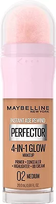 MAYBELLINE Instant Age Rewind Perfector 4 In 1 Glow Makeup MEDIUM 02 • £11.15