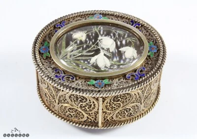 £380 • Buy Antique Filigree Silver Gilt Intaglio Essex Rock Crystal Cloisonne Enamel Box