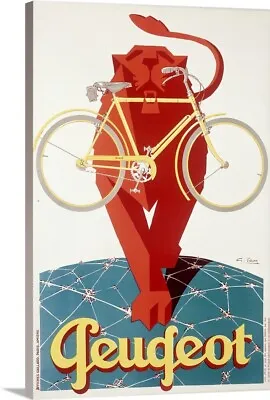 Peugeot Bicycle Lion Vintage Poster Canvas Wall Art Print Bicycling Home • $379.99