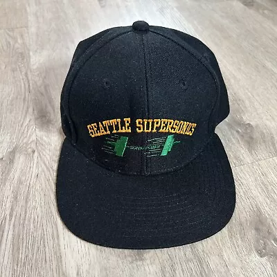 Vintage Seattle SuperSonics Hat Snapback NBA Basketball Black Cap • $40.50