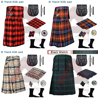 Scottish Handmade 8 Yard Tartan Kilt Men's Kilt Highland Kilt & Accessories • $89
