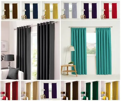 £14.99 • Buy Thermal Blackout Curtains Ready Made Eyelet Ring Top Or Pencil Pleat + Tie Backs