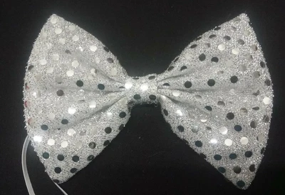 £4 • Buy Silver Sparkly Shiny Sequin Bow Tie Elastic Fancy Dress