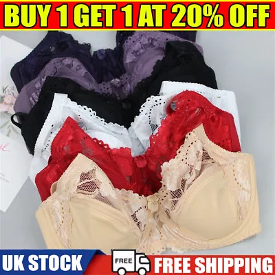 Ladies Full Coverage Bra Non Padded Lace Minimiser Bra Underwired Bra Plus Size • £7.99