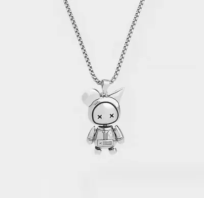 Titanium Silver Punk Unisex Little Monster Movable Pendant Long Chain Necklace • $12.99