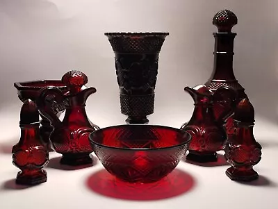 Lot Of 8 Vintage Avon 1876 Cape Cod Ruby Red Glass Collection  • $85