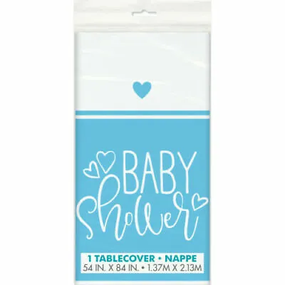 Baby Shower Blue Hearts Plastic Tablecover Tablecloth Decoration Occasion Party • £3.25
