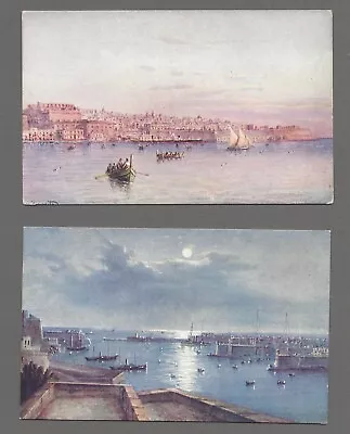 £3.65 • Buy Vintage Art Postcards X 2 -  Malta - Valletta - Grand Harbour. Unposted