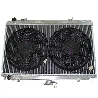 CXRacing Aluminum Coolant Radiator + Fans For 89-94 240SX S13 KA24E KA24DE RB20 • $254.50