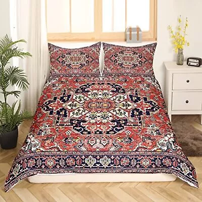 Geometric Boho Duvet Cover King Bohemian Exotic Bedding Set Red Blue Lattice Tri • $58.77