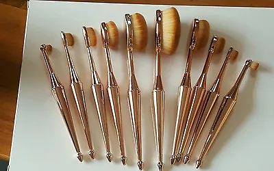  New Mermaid Toothbrush Arrow Handle10pc Rose Gold Oval Makeup Brush Set Boxed • $61