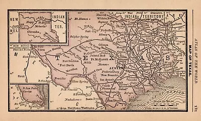 1888 TINY Vintage Texas Map MINIATURE Antique Texas State Map 786 • $24.50