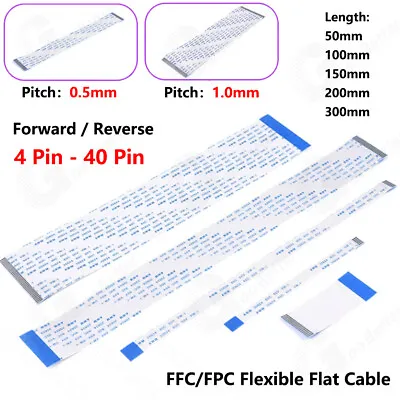 Pitch 0.5mm 1mm FFC/FPC Flexible Flat Cable Ribbon 4 Pin-40 Pin 50-300mm 80C 60V • $1.85