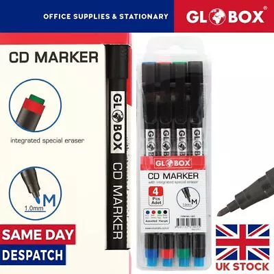 Medium Point OHP CD Marker Pen (1.0 Mm) W/ Eraser - Assorted Colours 4 Pens I... • £3.99