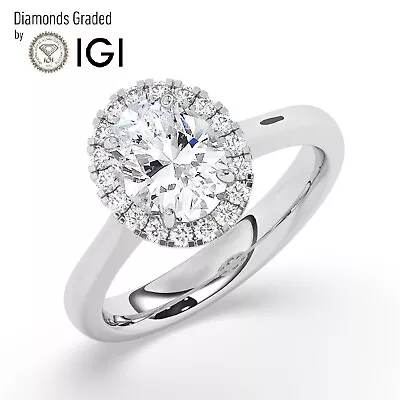 Oval Solitaire Halo 14K White Gold Engagement Ring 2ct Lab-grown IGI • $1812