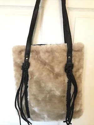 Mossimo Supply Co. Beige Faux Fur Brown Faux Leather Adgustable Strap Purse Bag • $14.89