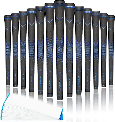 Premium Midsize Blue/Black Golf Club Grips | 13 Grips & 15 Tapes High Traction • $28.64