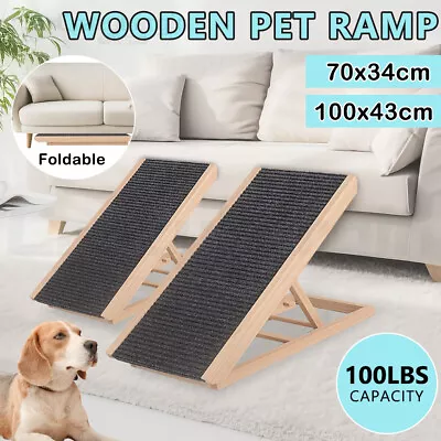 Foldable Dog Pet Ramp Adjustable Height Stairs For Bed Sofa Car Folds Flat • $37.98