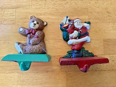 Midwest Of Cannon Falls Stocking Holders - Teddy Bear & Santa Claus - Cast Iron • $39.99