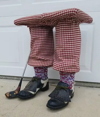 Vtg Golfer Leather Oxford Shoe Leg Foot Stool Small Bench Persimmon Wood Club • $99.99