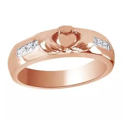 1/3 CT PRINCESS Simulated Diamond 14K ROSE GOLD Plated MEN'S CLADDAGH BAND RING • $398.92