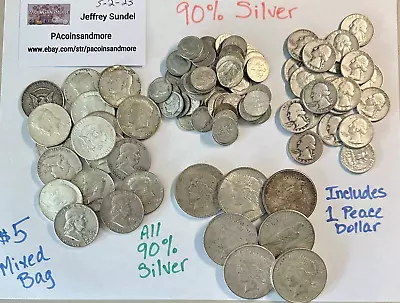 90% Junk Silver Coins $5 Face Value - Mixed Coins Including 1/ ONE Peace Dollar • $159.10