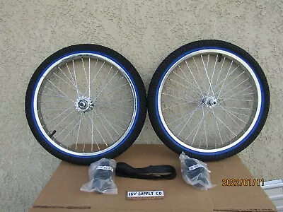 New  20'' Heavy Duty Spokes Chrome Bicycle Rim Set W/ Tires Tubes & Liners. • $159