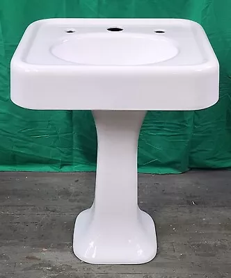 Cast Iron Pedestal Sink Rectangle Top Vintage Bathroom Professionally Refinished • $850