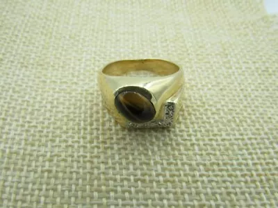 Cats Eye Crysoberyl Gent's Stone & Diamond Ring 6 Diamonds .06 Carat (PC0000258) • $664