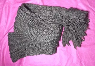 Brown Cable Knit Rectangle Scarf With Fringe  190cm Long 18cm Wide By E-VIE • £9.99