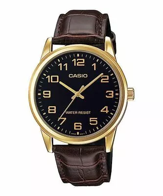 Casio Mens Watch MTP-V001GL-1B Gold Plated Case Leather Band Japanese Movement • $44