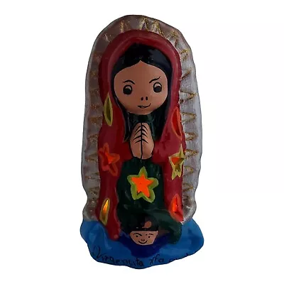 Virgencita Votive Tea Light Candle Holder Brightly Colored Painted Terra Cotta • $25