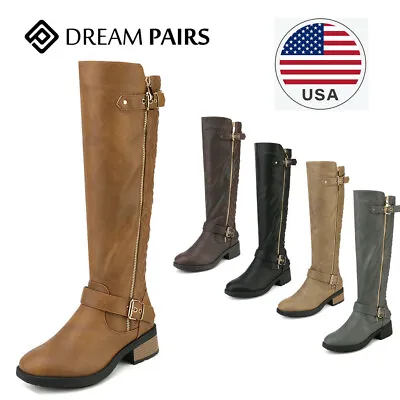 $36.84 • Buy DREAM PAIRS Women Low Heel Zipper Knee High Riding Boots(Wide-Calf Available) US