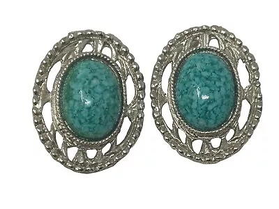 Vintage Turquoise Earrings Native American Costume Jewelry Oval • $18.70