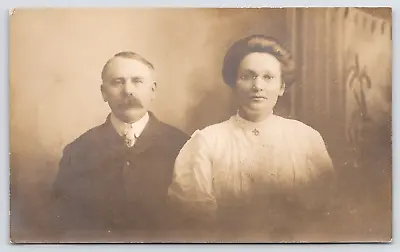 $6 • Buy RPPC Mr & Mrs S A Hands~He Has A Thick Moustache~She Has Hair Pulled Back C1910