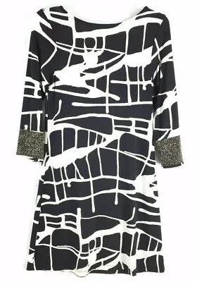 VERONICA M Women's Black/White Abstract Gold Sparkle Sleeve Dress (Size XS)  • $29.99