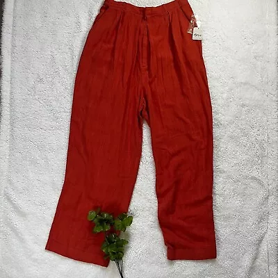 Free People Quinn Pants Size XL Red Linen Blend Harem Slouchy Wide Legs Pocket • $39.09