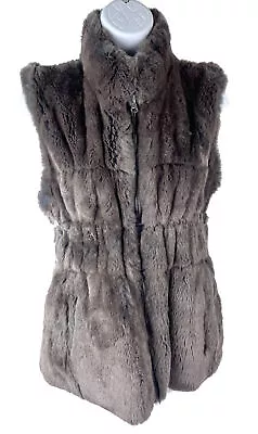 Women's Linda Richards Luxury Brown Reversible Rabbit Fur Vest Jacket Size M • $69.99